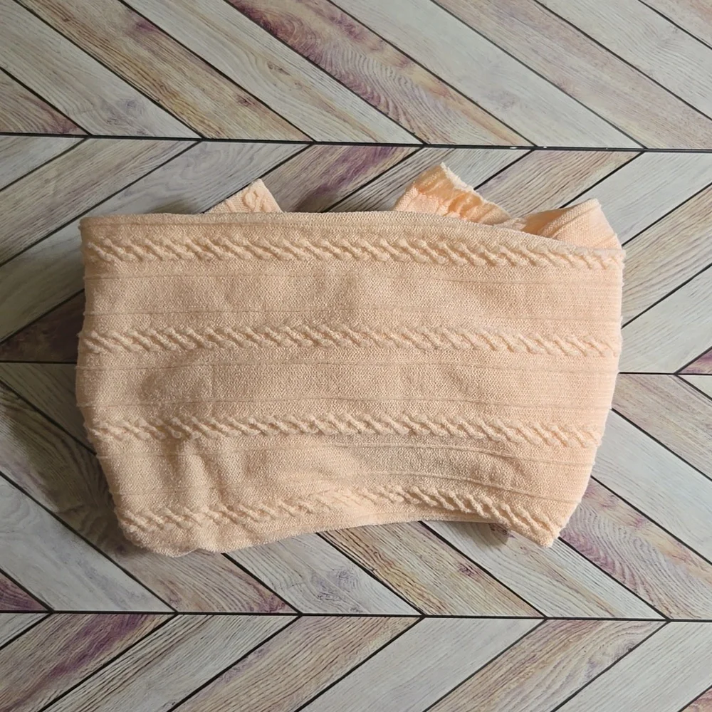 Baby Toddler Peach Cable Knit Bow Headband Stretchy Wide Kids Top Knot Hair Band